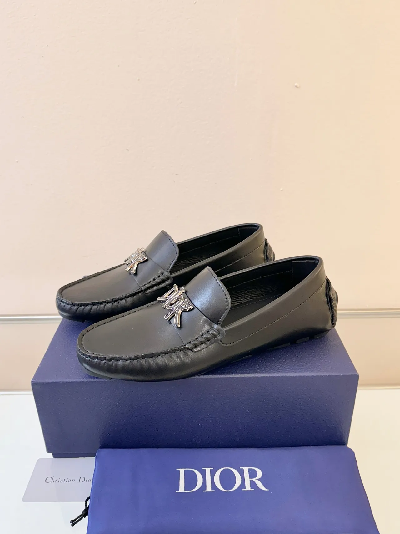 Dior Black Silver Leather Metal Logo Detail Loafer 2