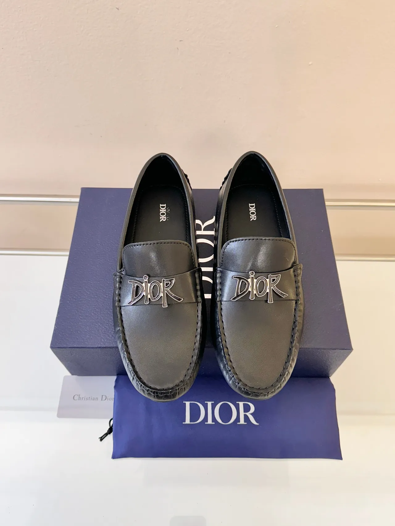 Dior Black Silver Leather Metal Logo Detail Loafer 6