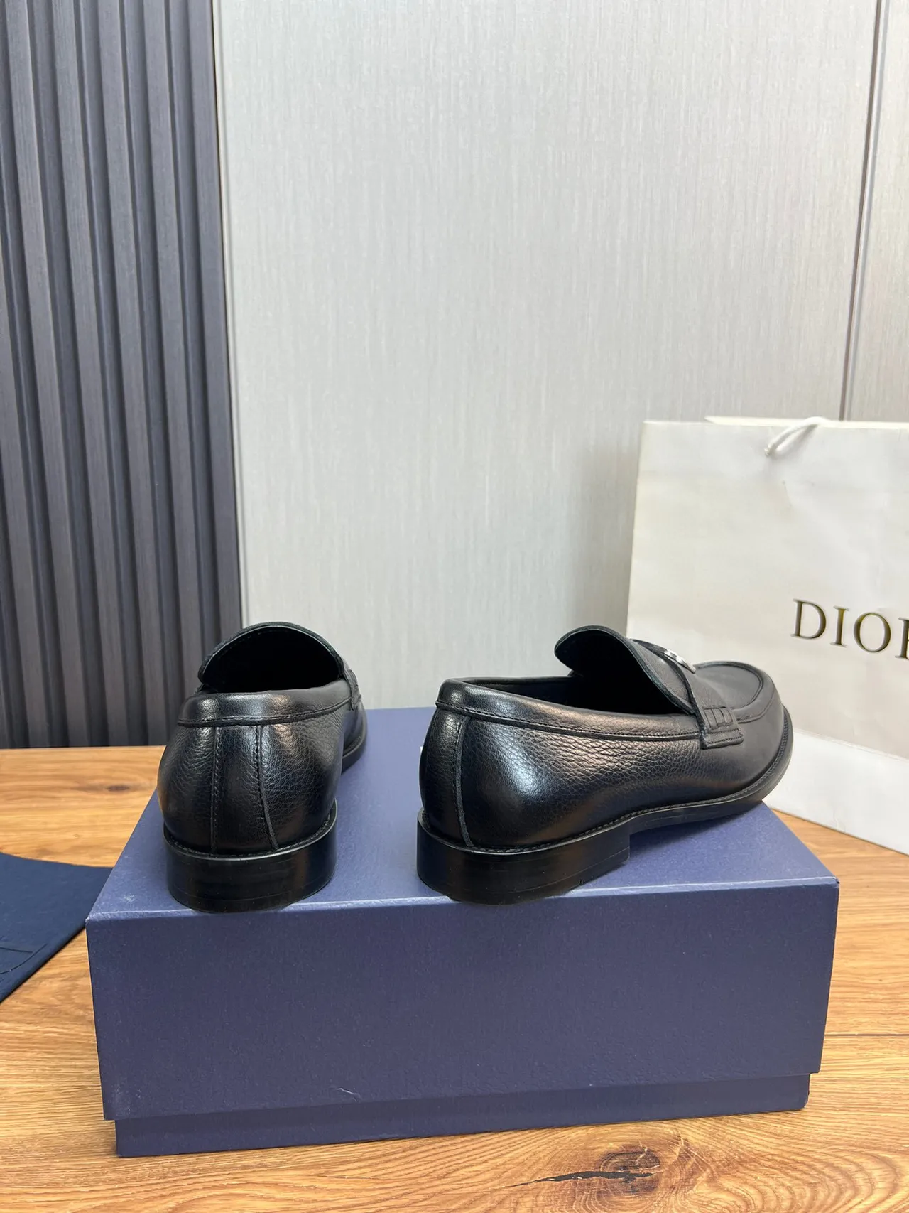 Dior Black Silver Pebbled Leather Metal D-Buckle Loafer 4