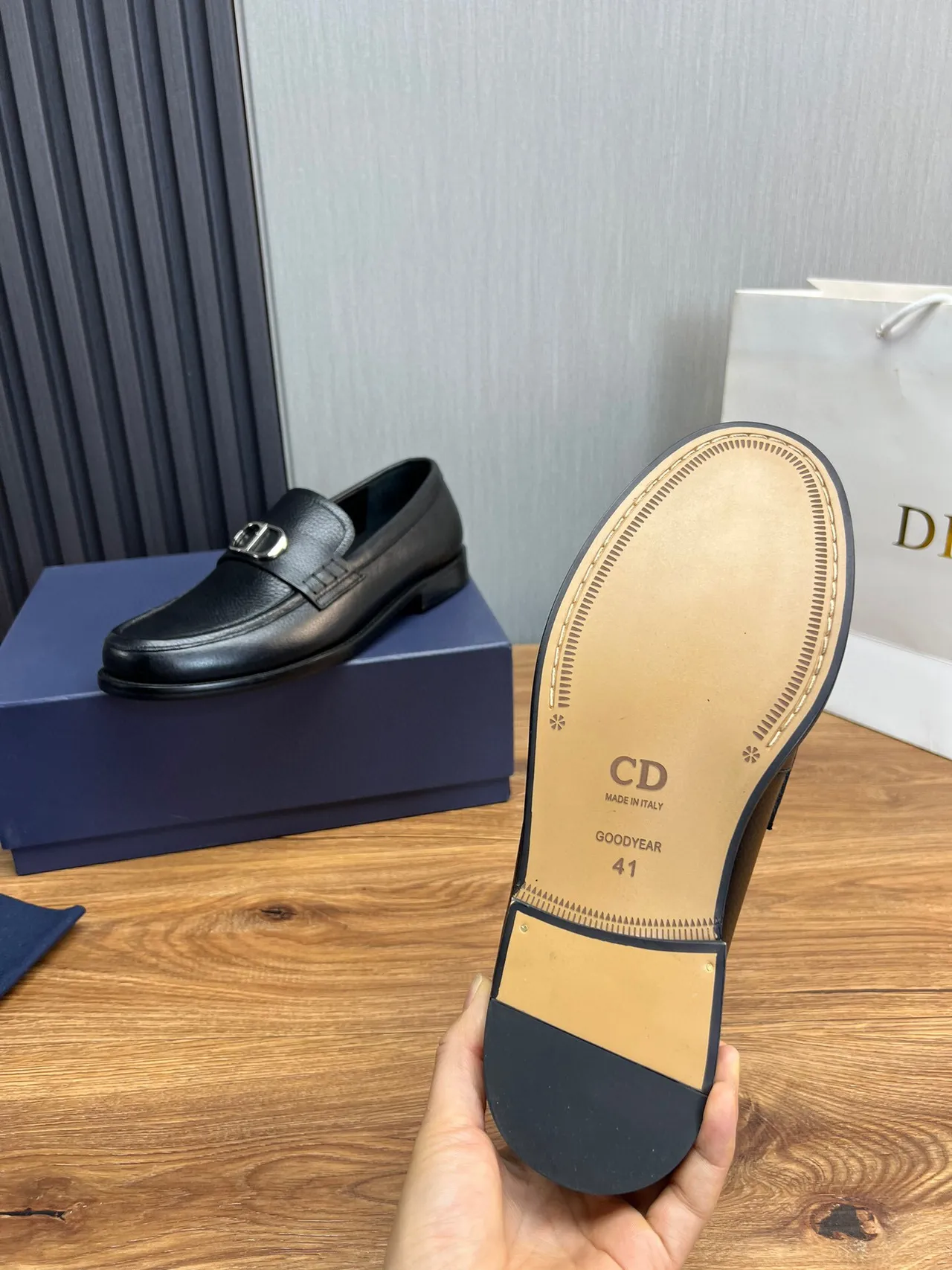 Dior Black Silver Pebbled Leather Metal D-Buckle Loafer 8