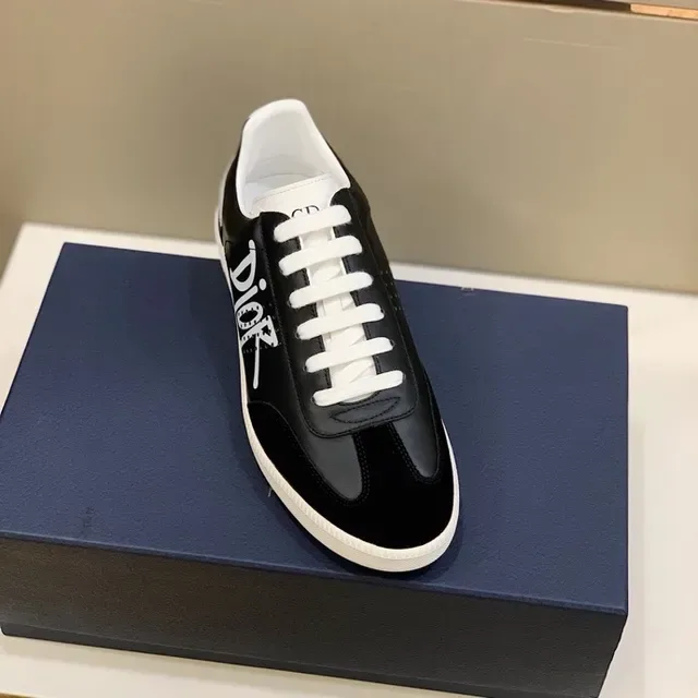 Dior Black White Low-Top Script-Logo Side Print Lifestyle Sneakers 2
