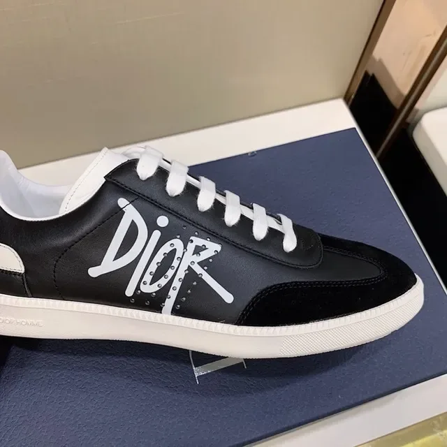Dior Black White Low-Top Script-Logo Side Print Lifestyle Sneakers 3