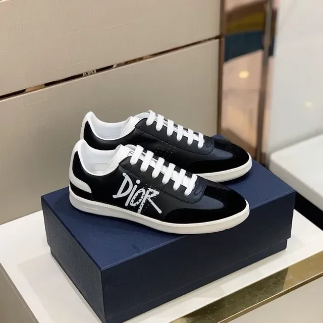 Dior Black White Low-Top Script-Logo Side Print Lifestyle Sneakers 8