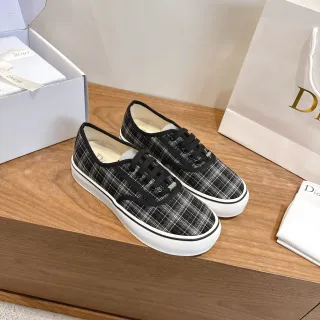 Dior Black White Plaid Textile Upper Low-Top Lace-Up Lifestyle Sneakers
