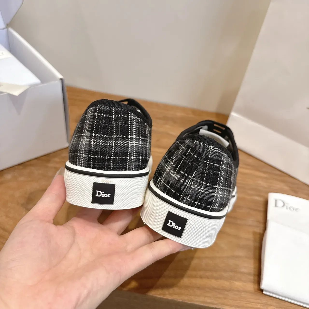 Dior Noir Blanc Tissu à Carreaux Supérieur Low-Top Lacets Lifestyle Sneakers 3