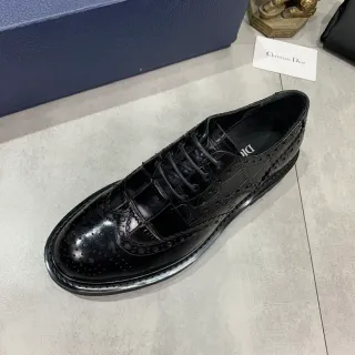Dior Black Wingtip Patent And Textured Leather Brogue