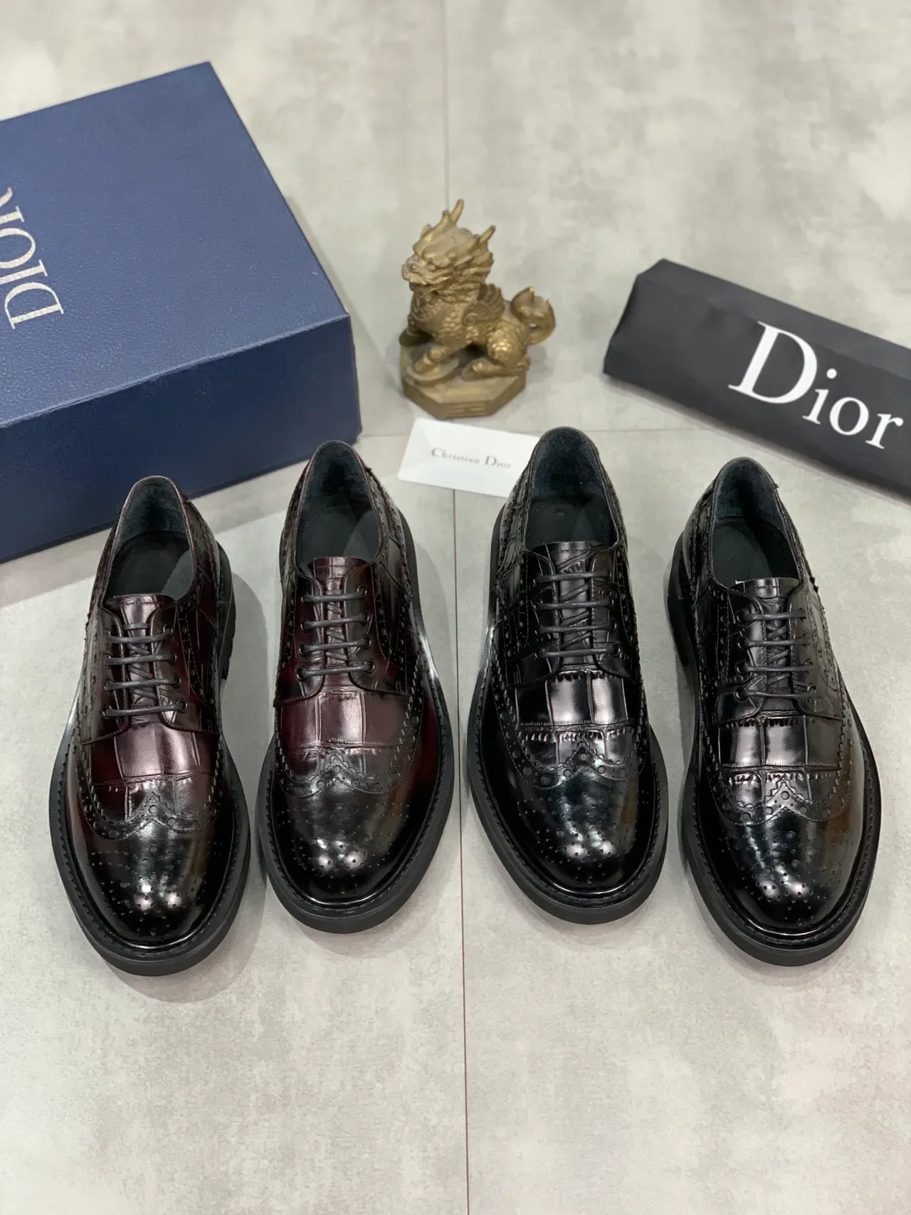 Dior Black Wingtip Patent And Textured Leather Brogue 2