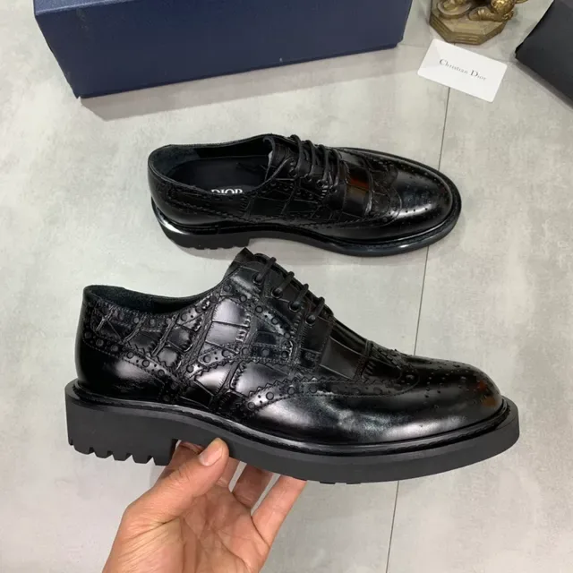 Dior Black Wingtip Patent And Textured Leather Brogue 6