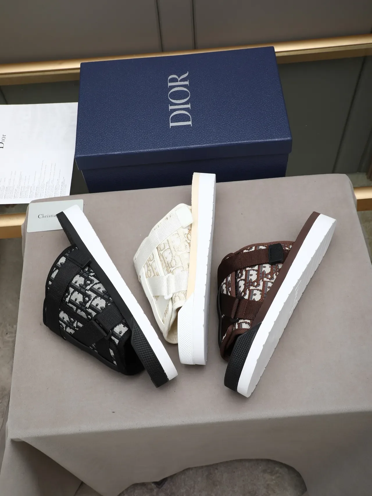 Dior Brown Black Monogrammed Fabric Multi-Strap Slippers 2