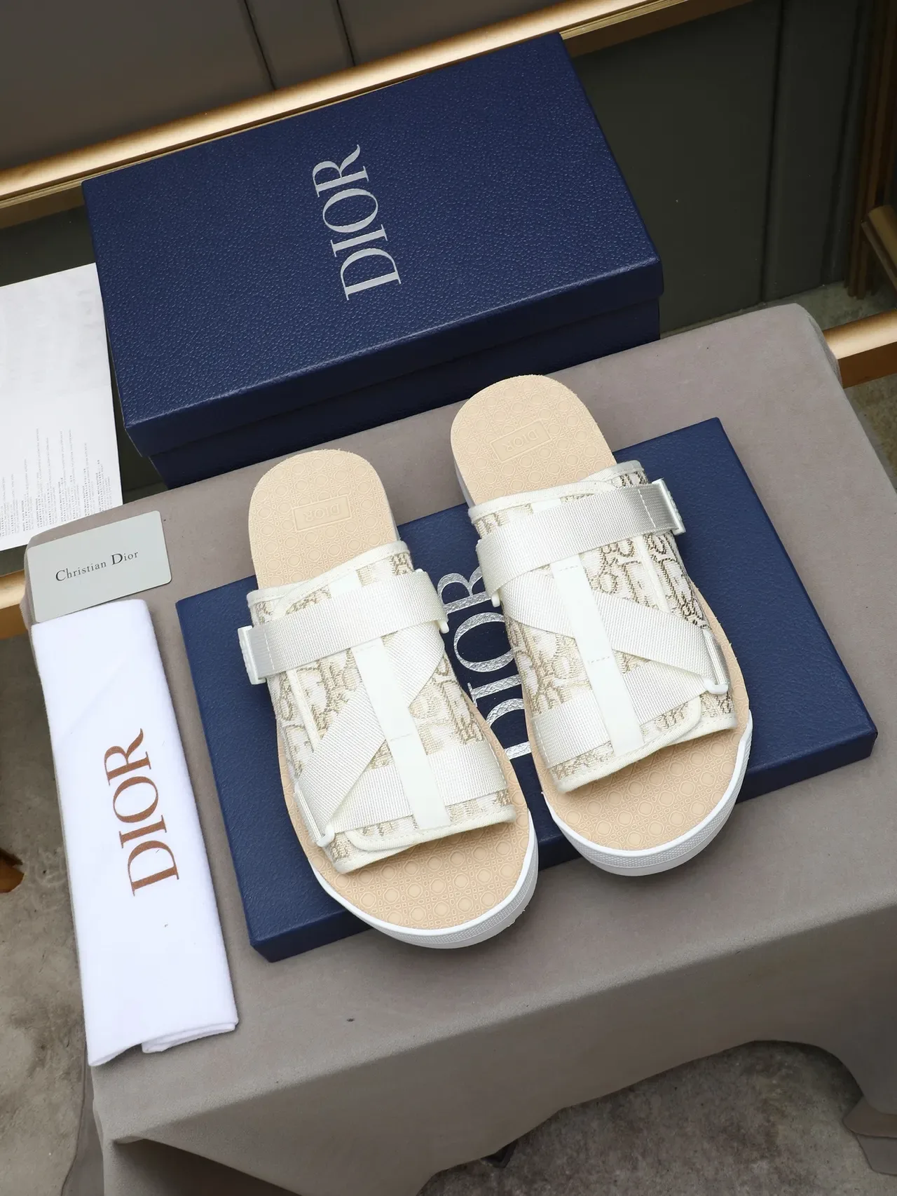 Dior Brown Black Monogrammed Fabric Multi-Strap Slippers 3