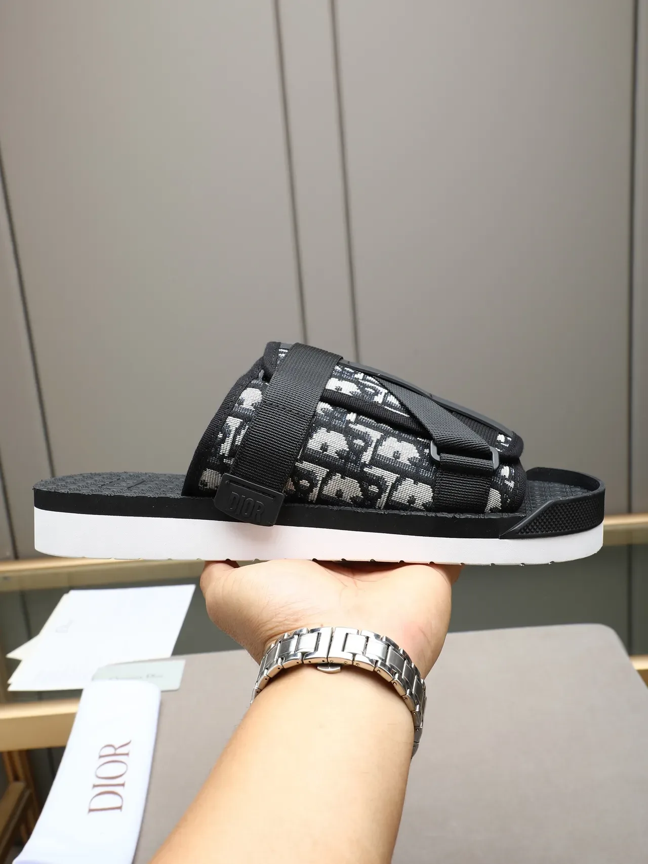 Dior Brown Black Monogrammed Fabric Multi-Strap Slippers 10