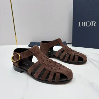 Dior Brown Black Woven Suede T-Strap Gladiator Sandals