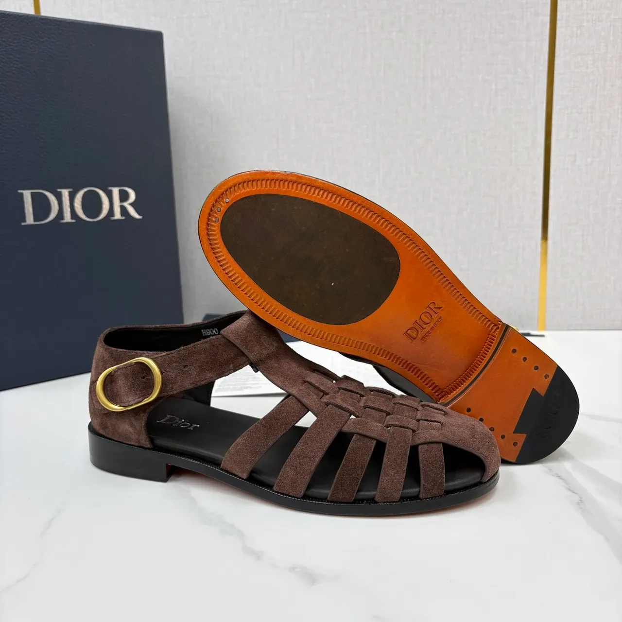 Dior Brown Black Woven Suede T-Strap Gladiator Sandals 2