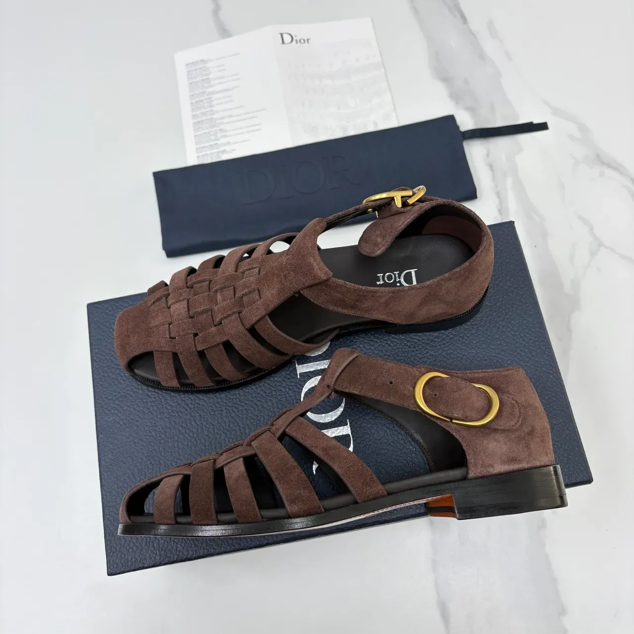 Dior Brown Black Woven Suede T-Strap Gladiator Sandals 4