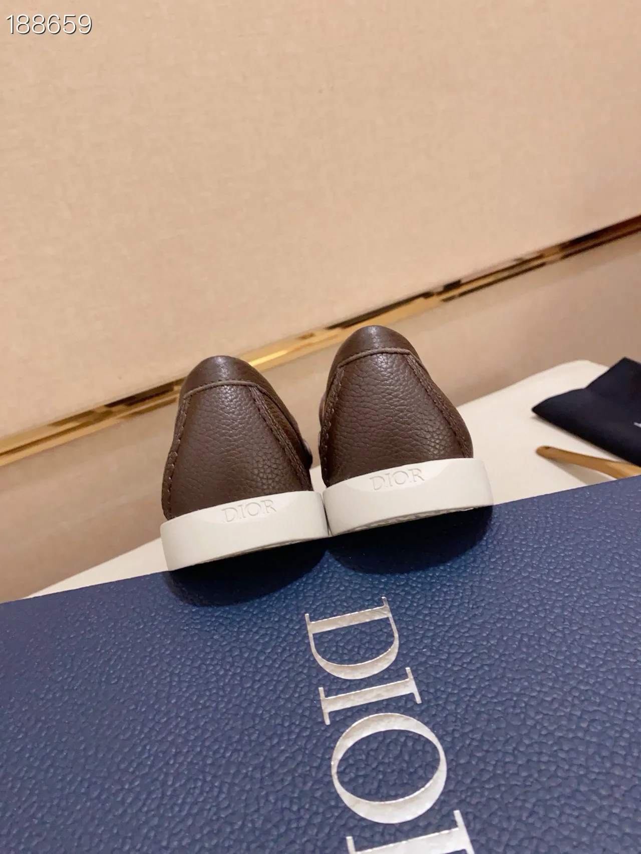Dior Brown White Pebbled Leather CD-Buckle Strap Loafer 2