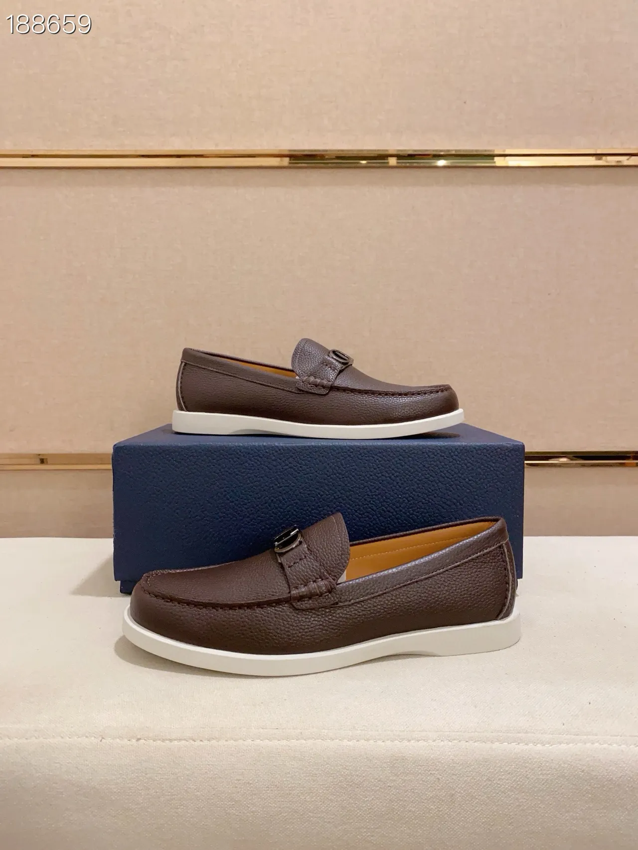 Dior Brown White Pebbled Leather CD-Buckle Strap Loafer 8