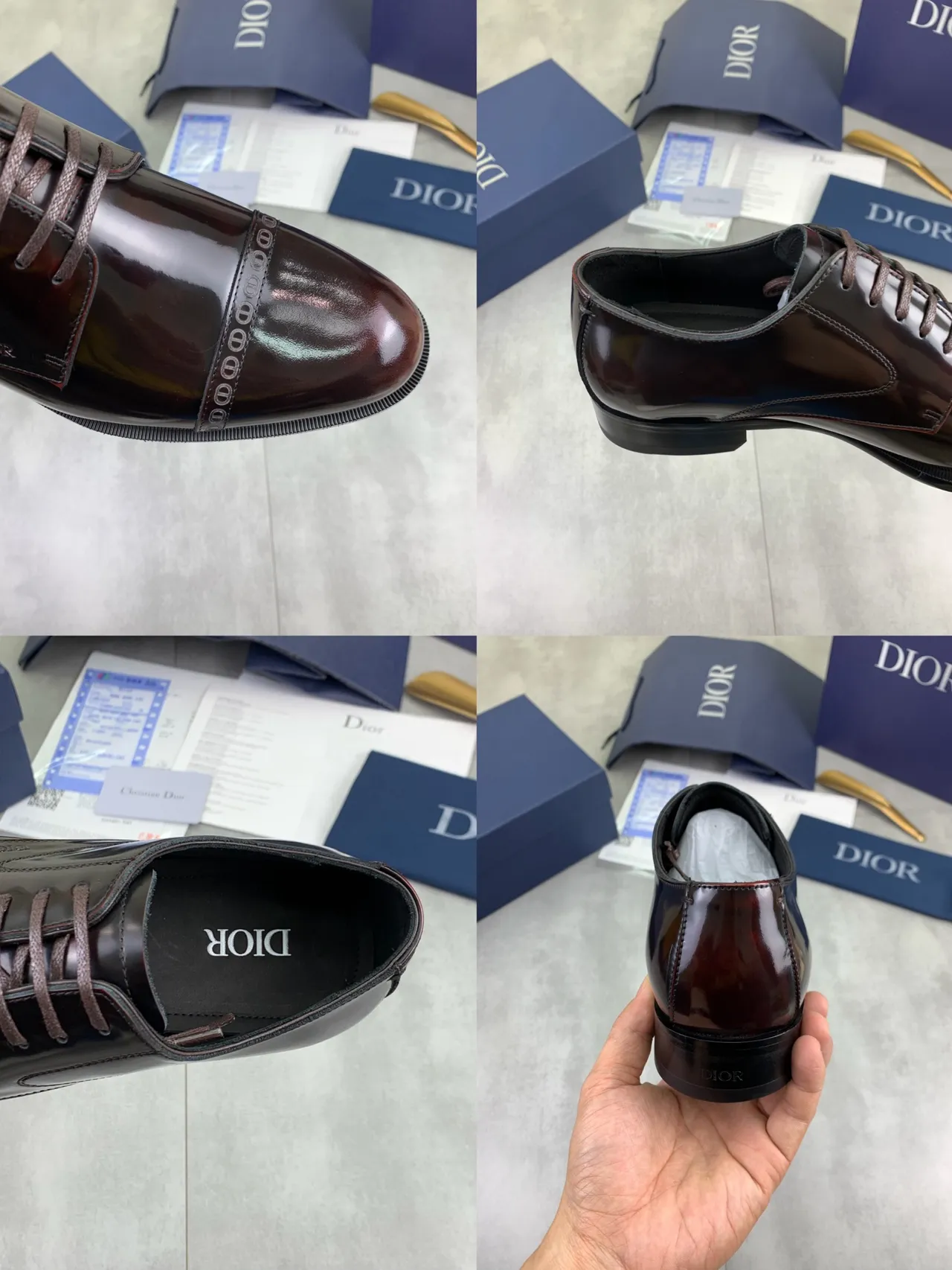 Dior Borgonha Preto Couro Verniz Ponta Oxford Sapatos 2