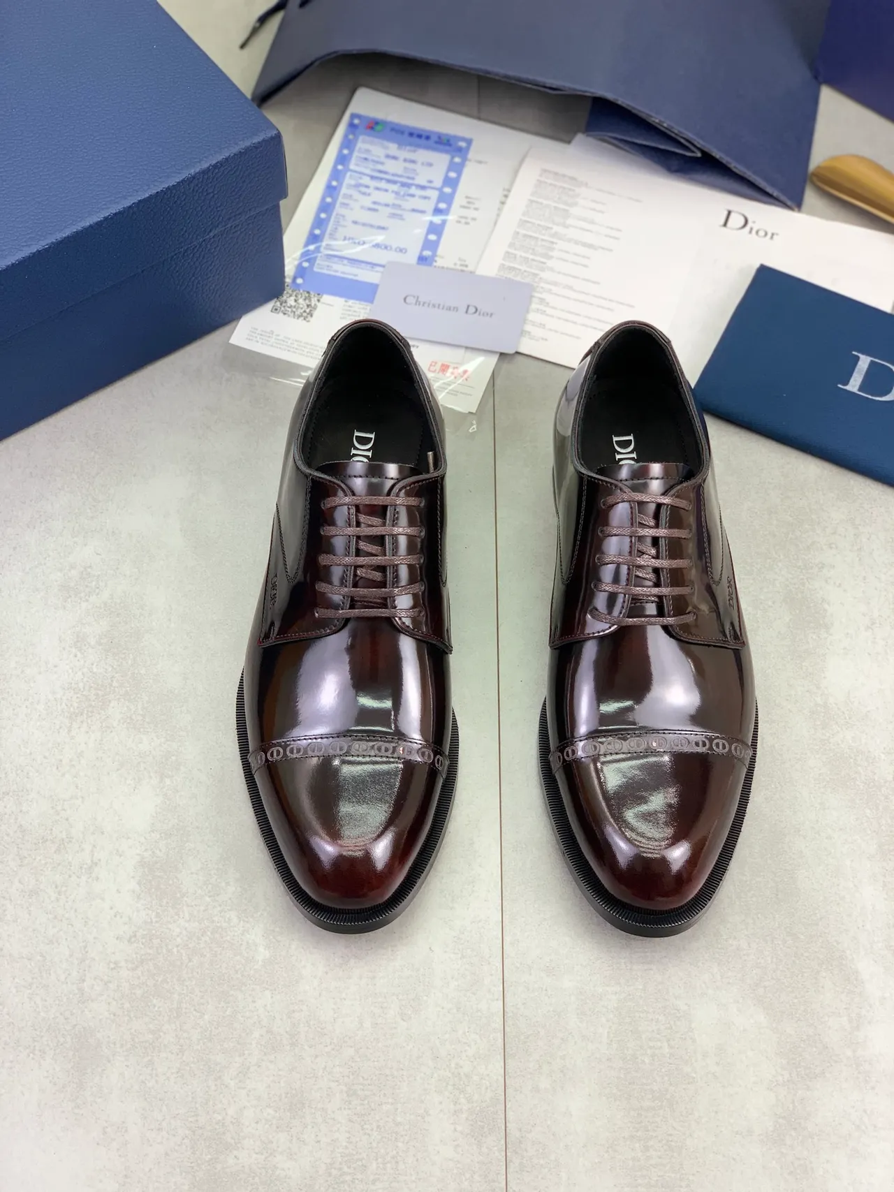Dior Borgonha Preto Couro Verniz Ponta Oxford Sapatos 5