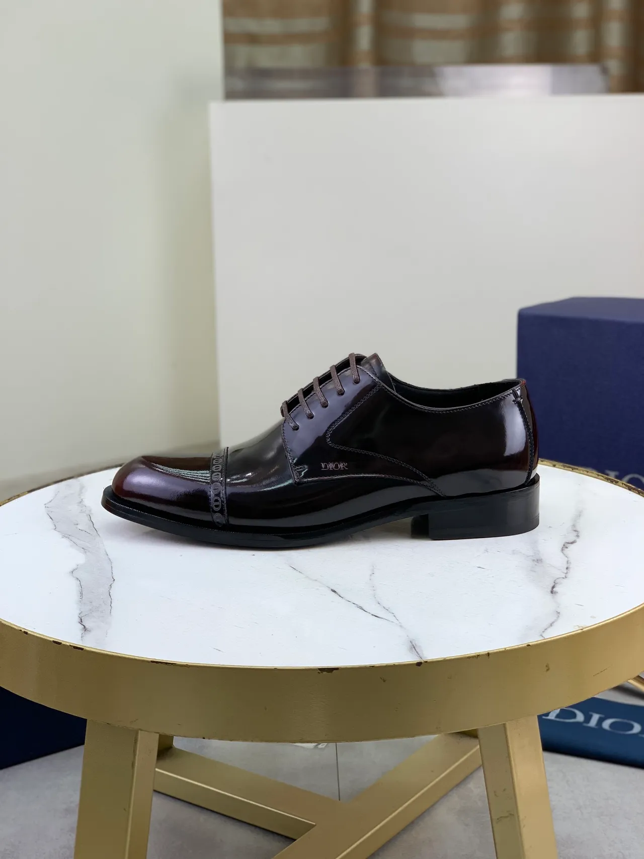 Dior Borgonha Preto Couro Verniz Ponta Oxford Sapatos 6
