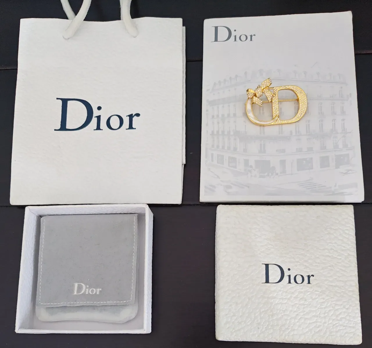 Dior CD Bow Crystal-Pavé Gold-Tone Brooch 3