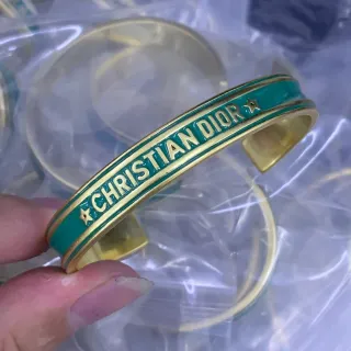 Dior Enamel Cuff Bracelet Teal and Gold Bracelets