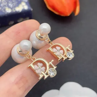 Dior Floral-D Motif Pearl and Crystal Drop Earrings