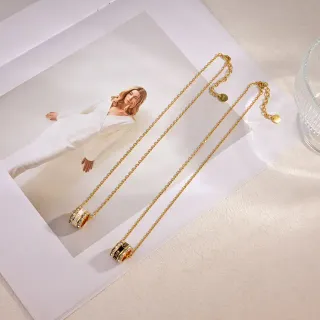 Dior Gold Black Chain Cylindrical Stacked Pendant Necklace