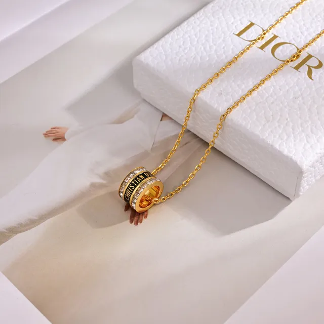 Dior Gold Black Chain Cylindrical Stacked Pendant Necklace 2