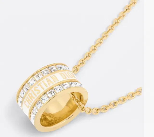 Dior Gold Black Chain Cylindrical Stacked Pendant Necklace 8