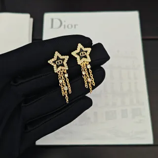 Dior Gold Black Star-Shaped Stud Pavé Crystal Border Earrings