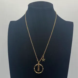 Dior Chaîne Or Blanc Chaîne Circulaire Cadre Ouvert Pendentif Collier