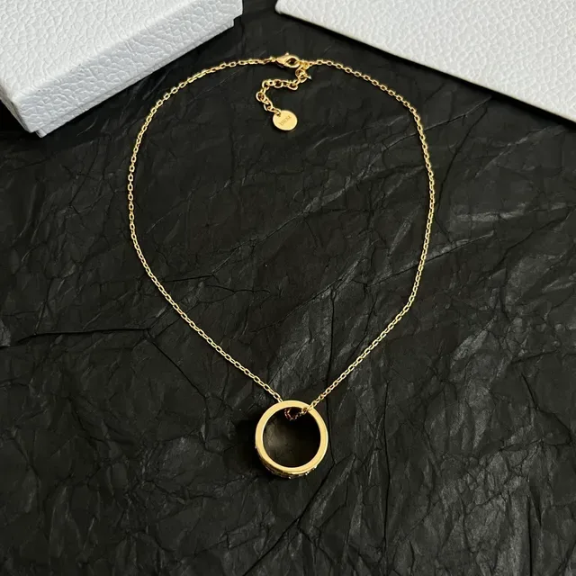 Dior Gold White Chain Stacked Ring Pendant Necklace 2