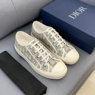 Dior Gray Beige Monogrammed Canvas Rubber Toe Cap Lifestyle Sneakers