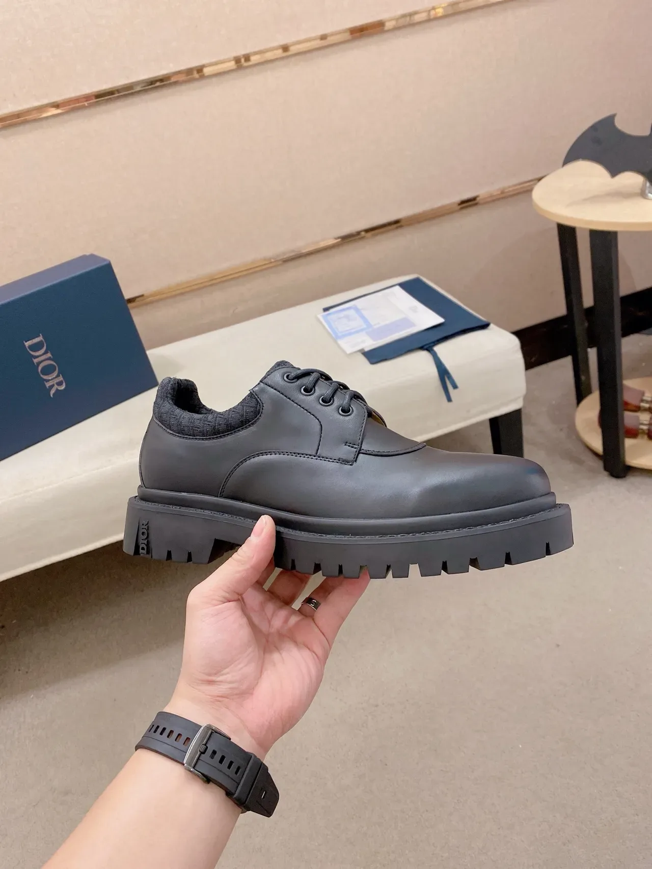 Dior Chaussures Oxford Gris avec Embout Moc-Toe et Semelle Chunky Lug 4
