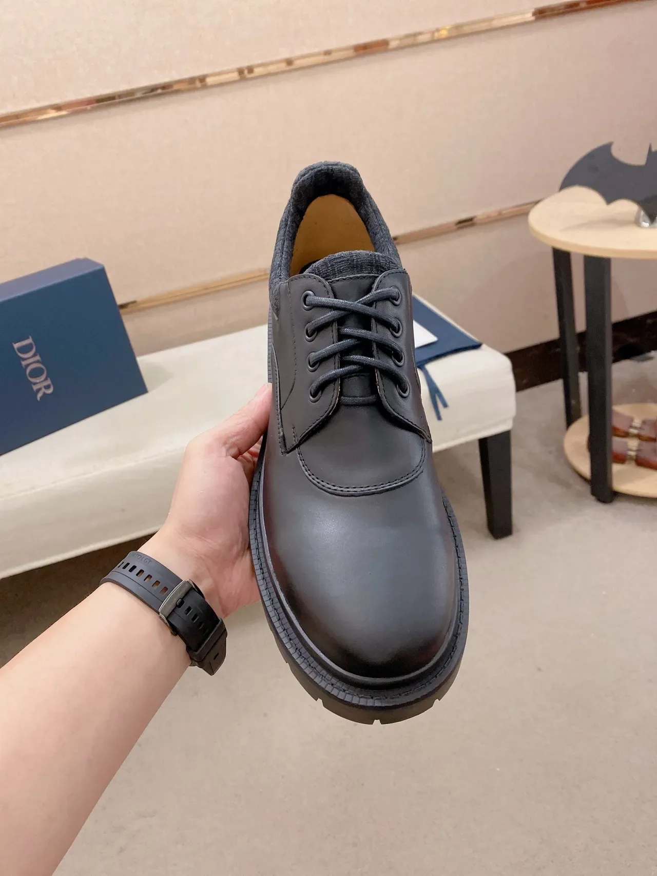 Dior Chaussures Oxford Gris avec Embout Moc-Toe et Semelle Chunky Lug 5