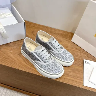 Dior Gray White Monogrammed Canvas Upper Low-Top Vulcanized Silhouette Lifestyle Sneakers