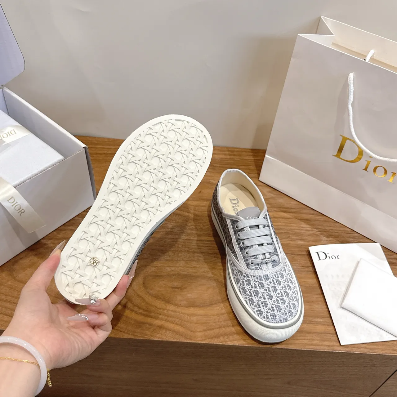 Dior Gray White Monogrammed Canvas Upper Low-Top Vulcanized Silhouette Lifestyle Sneakers 2