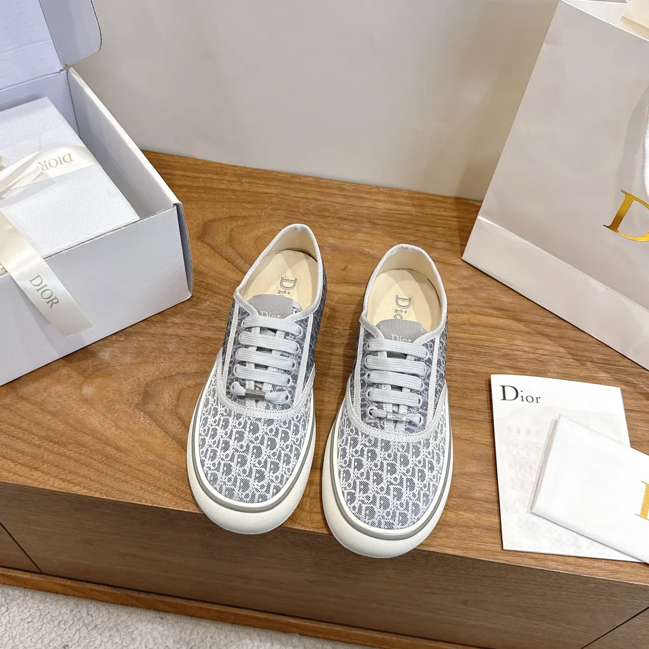 Dior Gray White Monogrammed Canvas Upper Low-Top Vulcanized Silhouette Lifestyle Sneakers 5