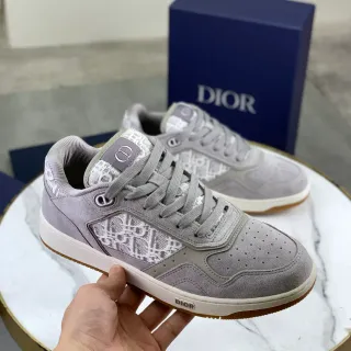 Dior Gray White Suede Upper Oblique Monogram Panel Lifestyle Sneakers