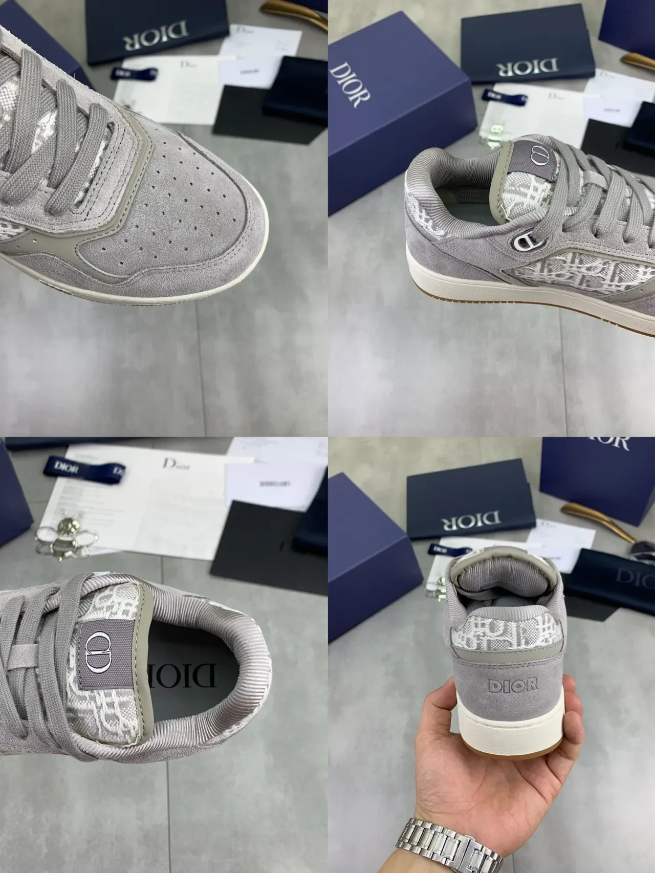 Dior Gray White Suede Upper Oblique Monogram Panel Lifestyle Sneakers 2