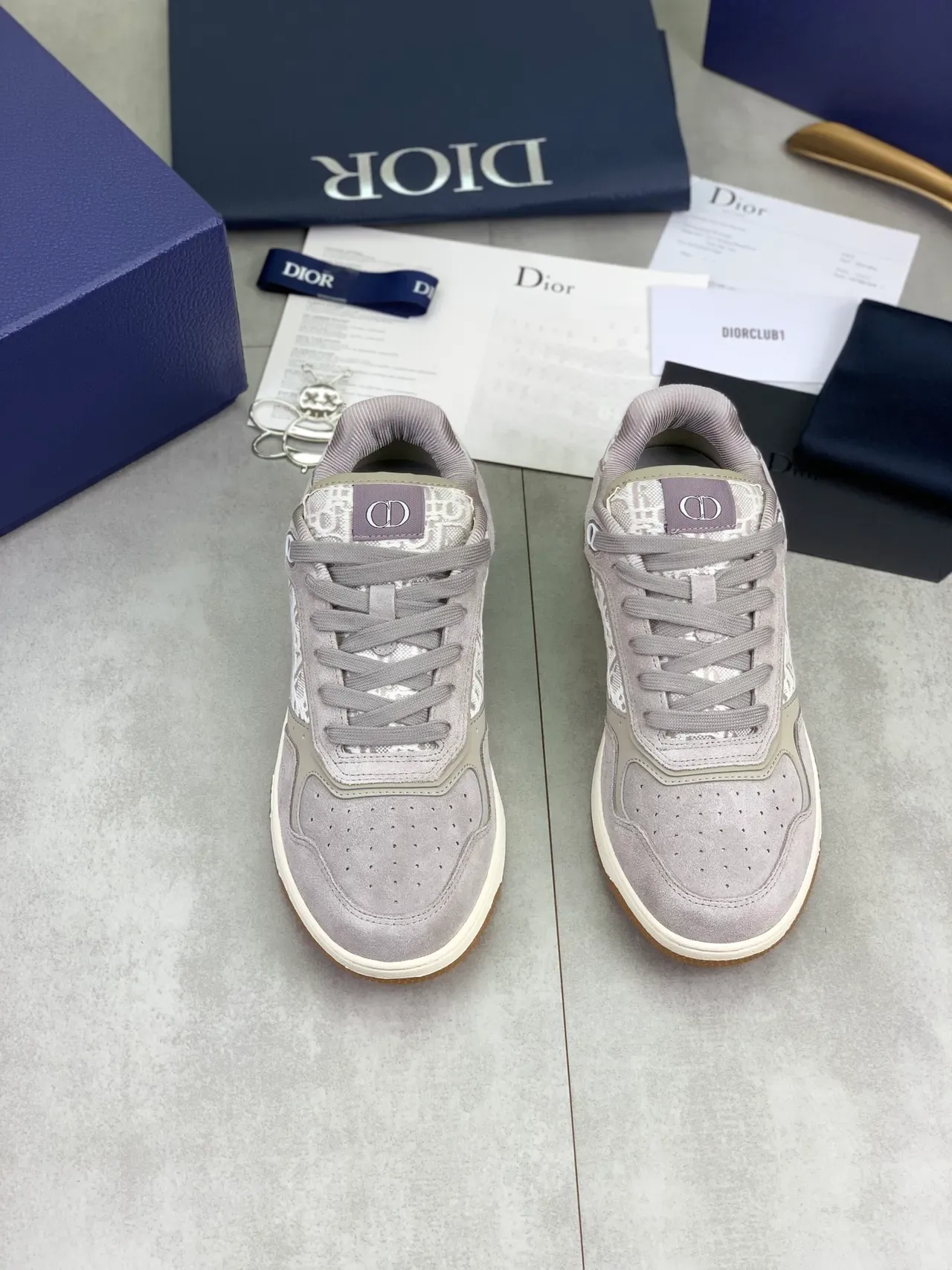 Dior Gray White Suede Upper Oblique Monogram Panel Lifestyle Sneakers 4