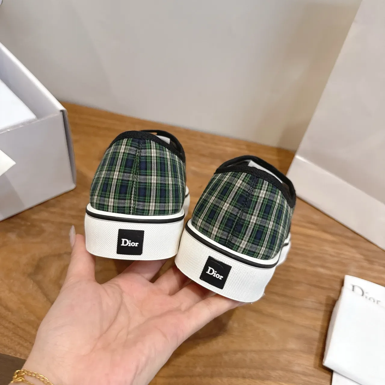 Dior Green Black Plaid Textile Upper Piping Trim Sneakers 3