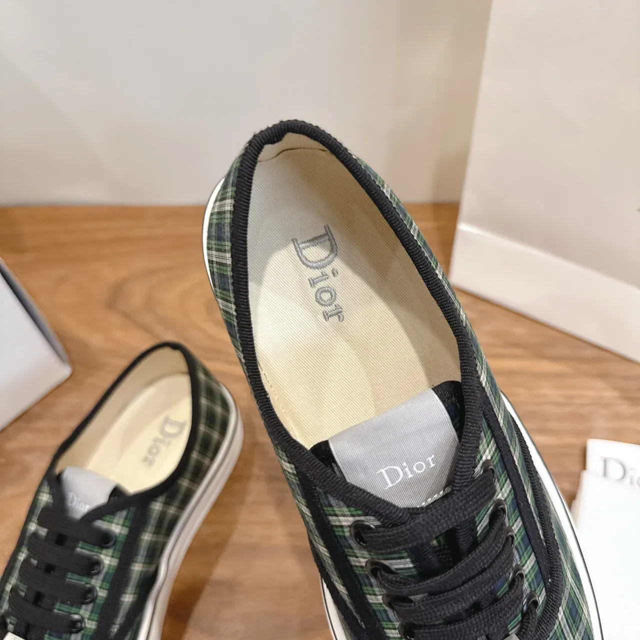 Dior Green Black Plaid Textile Upper Piping Trim Sneakers 4