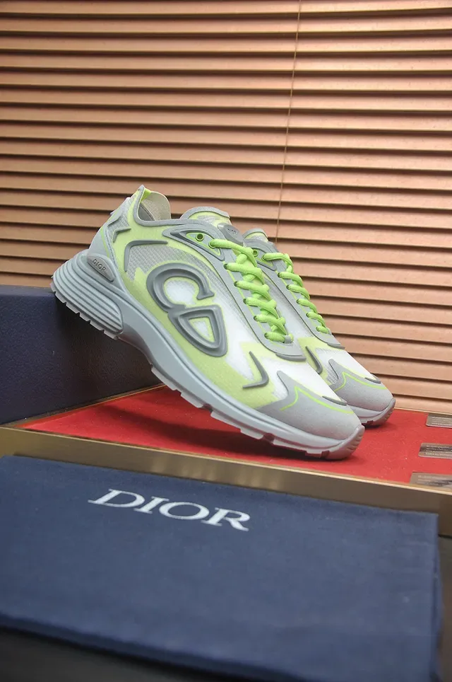 Dior Green Gray Oversized CD Monogram Layered Mesh-Synthetic Upper Lifestyle Sneakers 3