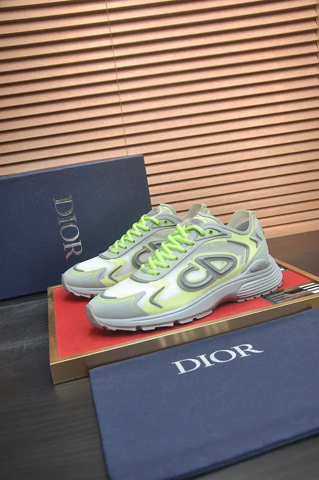 Dior Green Gray Oversized CD Monogram Layered Mesh-Synthetic Upper Lifestyle Sneakers 4