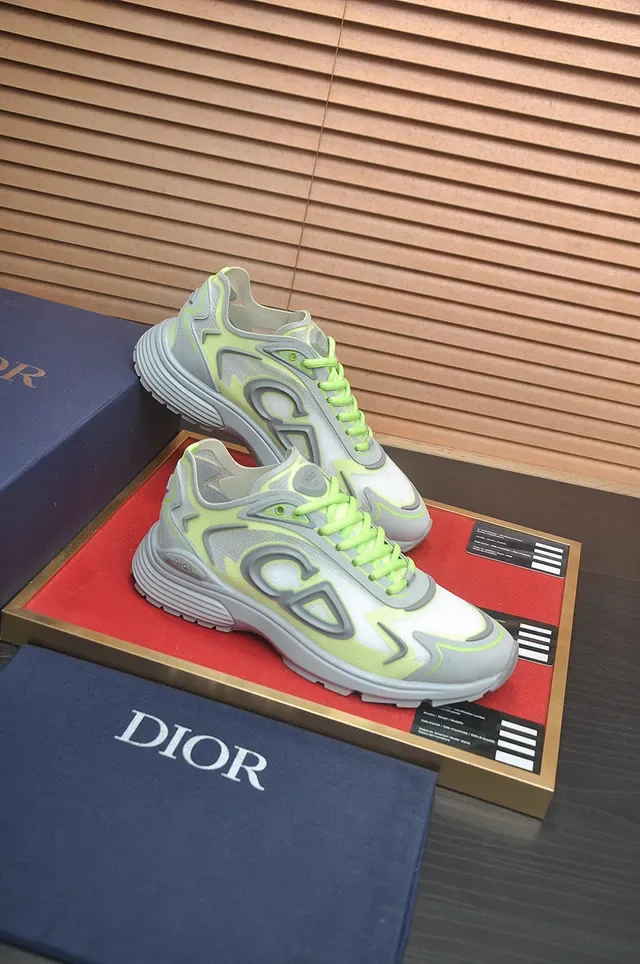 Dior Green Gray Oversized CD Monogram Layered Mesh-Synthetic Upper Lifestyle Sneakers 6