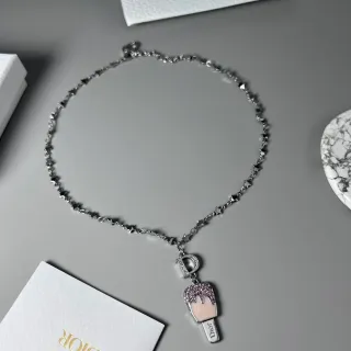 Dior Ice Cream Pop Collier Chaîne Star-Link Argent Rose Pendentif Pavé-Crystal
