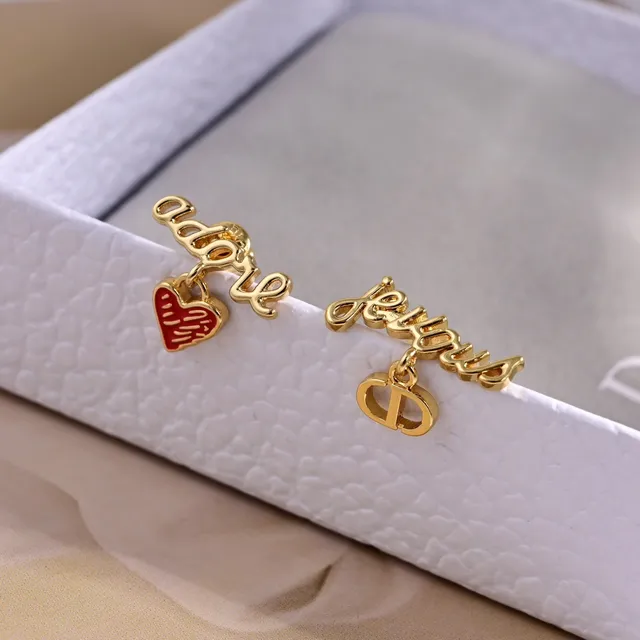 Dior Je t'aime Asymmetrical Gold-Tone Enamel Heart Earrings 3