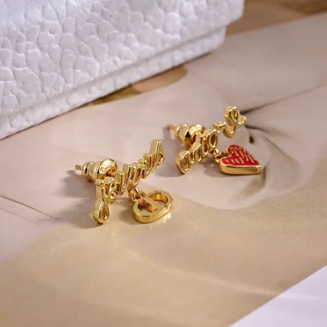 Dior Je t'aime Asymmetrical Gold-Tone Enamel Heart Earrings 4