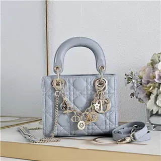 Dior Lady Dior Mini Light Blue Quilted Tote Bag